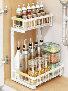 2pcs Under Sink Storage Rack, 2-Tier Pull-Out Metal Organizer, White | Kitchen Pull-Out Storage Cabinet Organizer, 2-Tier Under Sink Storage Rack, Suitable For Bathroom, Laundry Room, Kitchen, With Drawers - Multicolor - View 13