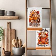 2PCS Kitchen Towel, Autumn Fallen Leaves & Pumpkin Pattern Printed, 40*60cm Rectangular Microfiber Kitchen Towel, Dish Cloth, Tablecloth, Hand Towel, Kitchen Decor, Home Decor, Housewarming Gift For Neighbors, Kitchen Napkin & Dish Cloth, Home Decor, Gift - White - View 9