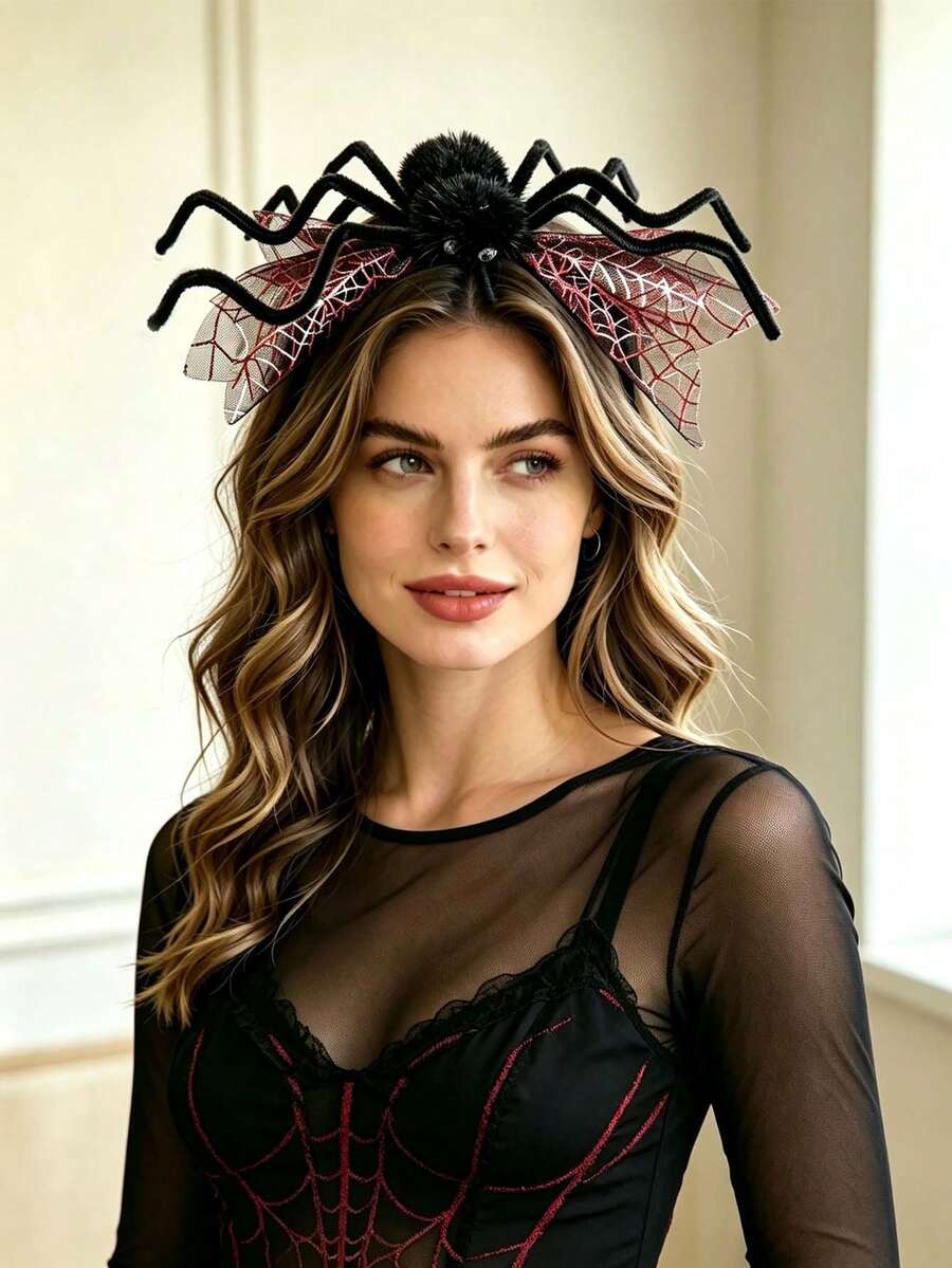 Spider Web Headband Halloween Creative Funny Hair Accessory Party Cosplay - Multicolor - View 1