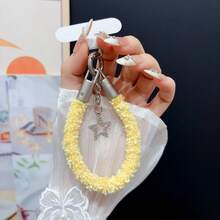 Plush Fuzzy Phone Wrist Strap With Star Pendant, Soft Fluffy Anti‑Lost Phone Lanyard With Patch, Multi‑Color Cute Phone Charm Wristband For Phone Case - Multicolor - View 12