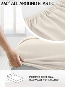HONEYMOON 1pc Soft Comfortable Solid Color Fitted Sheet, Bed Cover Protector, Lightweight Breathable, 9.84 Inch/25cm Deep Pocket, Machine Washable, Suitable For All Bed Sizes, Perfect For Dorms And Guest Rooms (Pillowcase Not Included), Back To School Dorm Essentials, Bedding, Beige - Beige - View 2