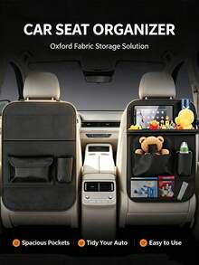 1pc Modern Minimalist Oxford Fabric Rectangular Hanging Car Organizer Bag, With Mesh Pockets And Adjustable Shoulder Strap Decoration, Multi-Compartment Storage And Back Seat Organizer Function, Suitable For Family Car - Multicolor - View 3