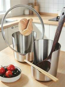 1/2pcs Multi-Functional Kitchen Utensil Storage Rack, Party Serving Spoon Holder, Stainless Steel Vertical Spoon Rack, Stainless Steel Spoon Holder, Spoon Storage Rack, Stainless Steel Spatula Spoon Rest, Kitchen Storage Utensil Rack, Suitable For Kitchen Storage Of Wooden Spoons, Cutting Boards, Pot Lids, Chopsticks, Used For Stove, Cabinet, Oven, Home Countertop Kitchen Decor - Multicolor - View 6