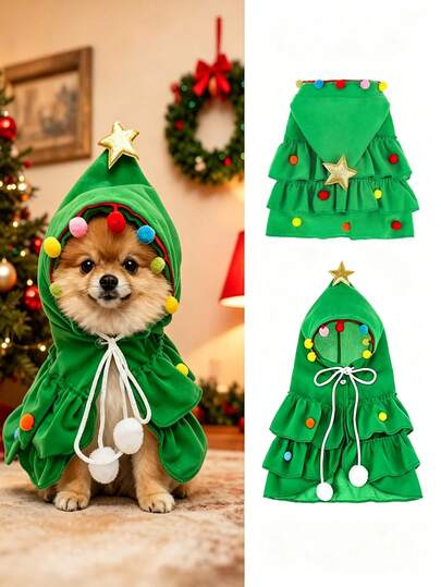 1pc Christmas Pet Outfit, Christmas Tree Shaped Pet Shawl, Fun Shawl For Small Cats And Dogs, Creative Pet Clothing Shawl, Cute Pet Accessory, Perfect As Christmas And New Year Gift