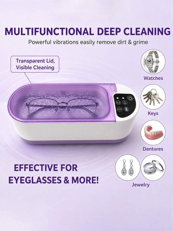 Nettoyeur portable à ultrasons 360° – La vibration haute fréquence élimine la saleté des lunettes, des bijoux, des pinceaux de maquillage et plus encore. Rechargeable via Type-C, batterie 200mAh. Ultra-compact pour la maison et les voyages – Excellente idée cadeau.