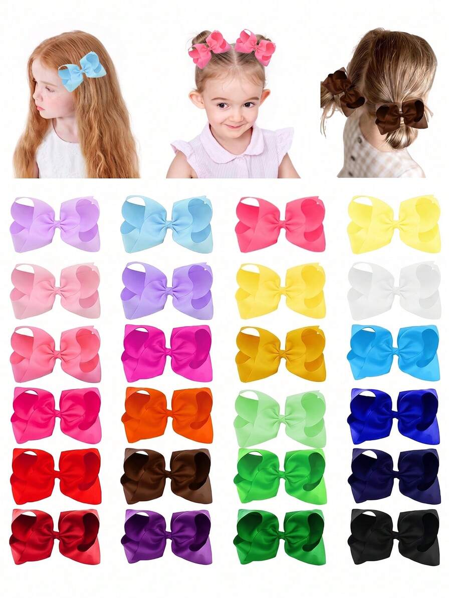 2/10/20/30PCS Solid Color Hair Bows,Grosgrain Ribbon Hair Clips Girls Bows Alligator Clips,Back To School And Daily Hair Bows,Cute Hair Accessories - Multicolor - View 1