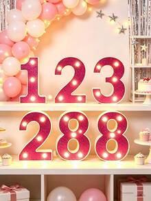 1pc 16cm Purple LED Letter Light, Alphanumeric Night Light, Battery Powered LED Light, Light‑Up Number Sign For Anniversary, Birthday Party Decoration, Wedding Background Decoration, Christmas And Halloween Party Home Bedroom Night Light. - Purple - View 5