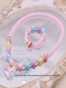 2pcs/Set Kids Unicorn Heart Charm Colorful Beaded Necklace & Bracelet Jewelry Set, Suitable For Daily Wear - one-size - View 5