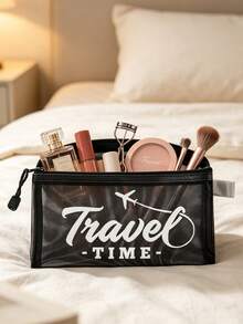Lightweight Mesh Zipper Pouch With "Travel", Travel Print Makeup Bag,Multifunctional Storage Pouch, Portable Toiletry Storage Organizer For Cosmetics, Stationery & Travel Essentials,For Travel Vacation Daily Use - Multicolor - View 5