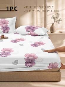 1pc Pink Floral Paisley Pattern Bed Sheet, Fashionable Country Style Mattress Protector, Fresh And Elegant, Soft And Breathable, -Double, Full, Queen, Standard Size, Fits 11.8 Inch Deep Mattress, Bed Cover, Breathable And Wrinkle-Resistant, Machine Washable. Back To School Season, Dorm Essential - Mauve Purple - View 2
