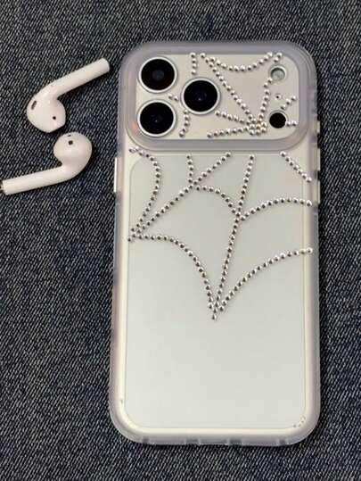 Ins Rhinestone Spider Web Phone Case For IPhone 15, 15 Pro Max, 14 Pro Max, 16 Pro, 13, 11, Transparent Silicone, Premium Design, Niche Creative, Shockproof Protective Cover