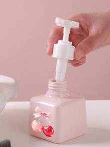 Cherry Pattern Press Type Pump Head Distributor, Foam Press Bottle Square, Thick Wall Lotion Bottle, Refillable Hand Sanitizer Distributor, Large Capacity Lotion Distribution Bottle, Equipped With Press Pump, Suitable For Bathroom Washstand, Hotel, - Multicolor - View 8
