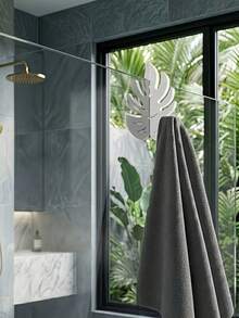 1pc Black & White Monstera Leaf Towel Hook, No Drilling, Waterproof, Rust-Proof, Space-Saving, ABS Plastic, Hot-Selling, Tropical Minimalist Style, Shower Glass Door Hook, Can Hang Towels And Bathrobes - Multicolor - View 8