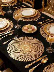 Gold Round Minimalist PVC Placemats, Washable, Easy To Clean, Wipeable, Non-Slip, Holiday Wedding Festival Table Mat Decor Suitable For Dining, Events, Banquets, Weddings, Bridal Showers, Home Daily Use - Multicolor - View 1