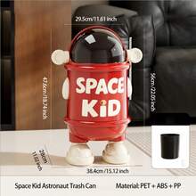 1pc Space Kid Astronaut Trash Can, Cute Red Cartoon Robot Design Garbage Bin, PET+ABS+PP Dual-Bucket Flip Lid Waste Container, Odor-Proof Tall Standing Rubbish Bin For Home Living Room Bedroom Kitchen Office - View 10