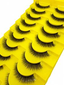 10 Pairs Natural Short D-Curl Fluffy Russian Strip Lashes, 3D Faux Mink Lashes, Thick Cat Eye Lashes, Voluminous Messy Mink Lashes, Long Seductive Eyes, Lifting Makeup Effect, Lash Extension Set, Full Lash Strips, Lengthening And Volumizing Outer Corners, Makeup Practice Lashes, Reusable False Lashes For Prom And Wedding - Black - View 3