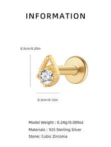 1pc 925 Sterling Silver Flower Stud Earring, Spiral Earring Stack, Flat Back Cartilage Ear Stud, Suitable For Women's Daily Wear, Wedding, Party, Engagement, Exquisite Jewelry - Yellow Gold - View 5