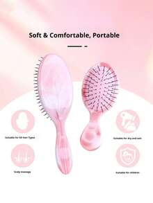 4 PCS Marble Pattern Dual-Use (Dry/Wet) Fluffy Non-Tangling Smooth Hair Comb For Ladies, Massage Comb With Air Cushion, Hairbrush Set, 2 Bracelets - Multicolor - View 5