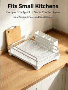 Minimal Style Countertop Dish Drying Rack, Reliable Metal Wire Plate Holder With Cutlery Storage Caddy, Multiple Color Options, Practical Kitchen Organizer For Plates, Bowls And Daily Tableware - Multicolor - View 3