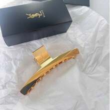 Yves Saint Laurent Gold Metal Large Hair Clip Minimalist Luxury Elegant Back Hair Bun Clip Secure Non-Slip Suitable For Thick Hair Multi-Function Styling Hair Accessory Commute Travel Applicable Exquisite High-End Holiday Gift YSL-GIFT-164 - Kaneko - View 11