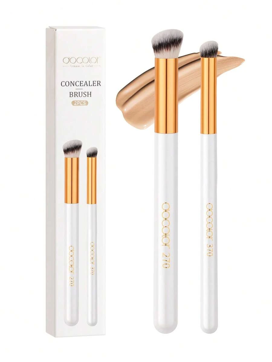 docolor 2 Pieces Face Concealer Brush Set, Precisely Picks Up Product With Zero Streaks, Targets Imperfections With Accuracy, Covers Both Spots And Larger Areas, Perfectly Conceals Dark Circles And Blemishes For A Flawless Base-Easy For Beginners To Use - White - View 1