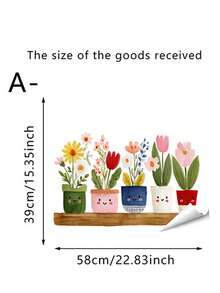 1pc Removable Reusable Static Window Sticker, PVC Material, Cute Cartoon Potted Flower Window Decal, Hand‑Painted Fresh Style, No Glue Easy To Apply, Vibrant Color Plant Pot Pattern For Home Glass Window Decor - Small Flower Pot - View 8
