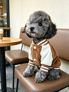 Puppy Baseball Shirt Pet Clothes, Fashionable & Fun Puppy Pocket Pattern Embroidered Autumn/Winter Style Cat & Dog Universal Clothing, Suitable For Autumn/Winter Season - Brown - View 7
