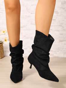 Women's French Style Versatile Ankle Boots, New Autumn/Winter Chunky Heel Back Zipper Fashion Ankle Boots, Size Runs Large, Recommend Choosing One Size Down - Black - View 6