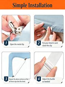 4pcs Adjustable Bed Sheet Clips, Bed Sheet Clips With Metal Clamps, Suitable For Mattress, Ironing Board Or Sofa Bed Sheet, Heavy Duty Bed Corner Sheet Clips With Lock, Non-Slip Bed Sheet Clips, Bed Frame Stabilizer - Multicolor - View 9