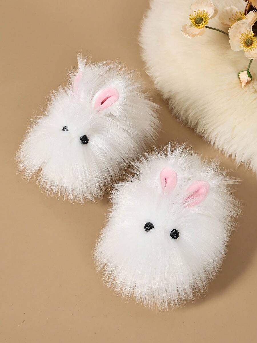 1 Pair Cute Plush Rabbit Decor Children's Slippers, Soft Adorable Bunny Accessory Open Toe Indoor House Shoes, Girls Non-Slip Home Slippers - White - View 1