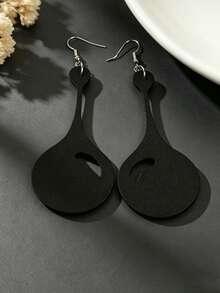 1 Pair Minimalist Long Water Drop Double Layer PU Leather Gothic Style Earrings, Daily Commute Accessory, Personalized Casual Ear Dangle - Multicolor - View 2