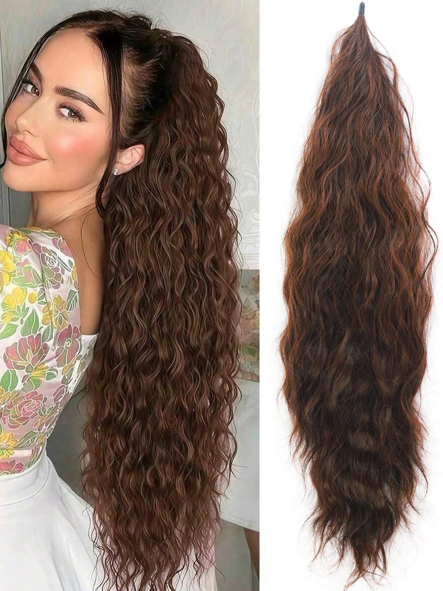  28 Inch Wrap Around High Ponytail Extension Long Wavy Curly Synthetic Hairpiece Natural Fluffy Ponytail Hairstyle For Women - Multicolor - View 1