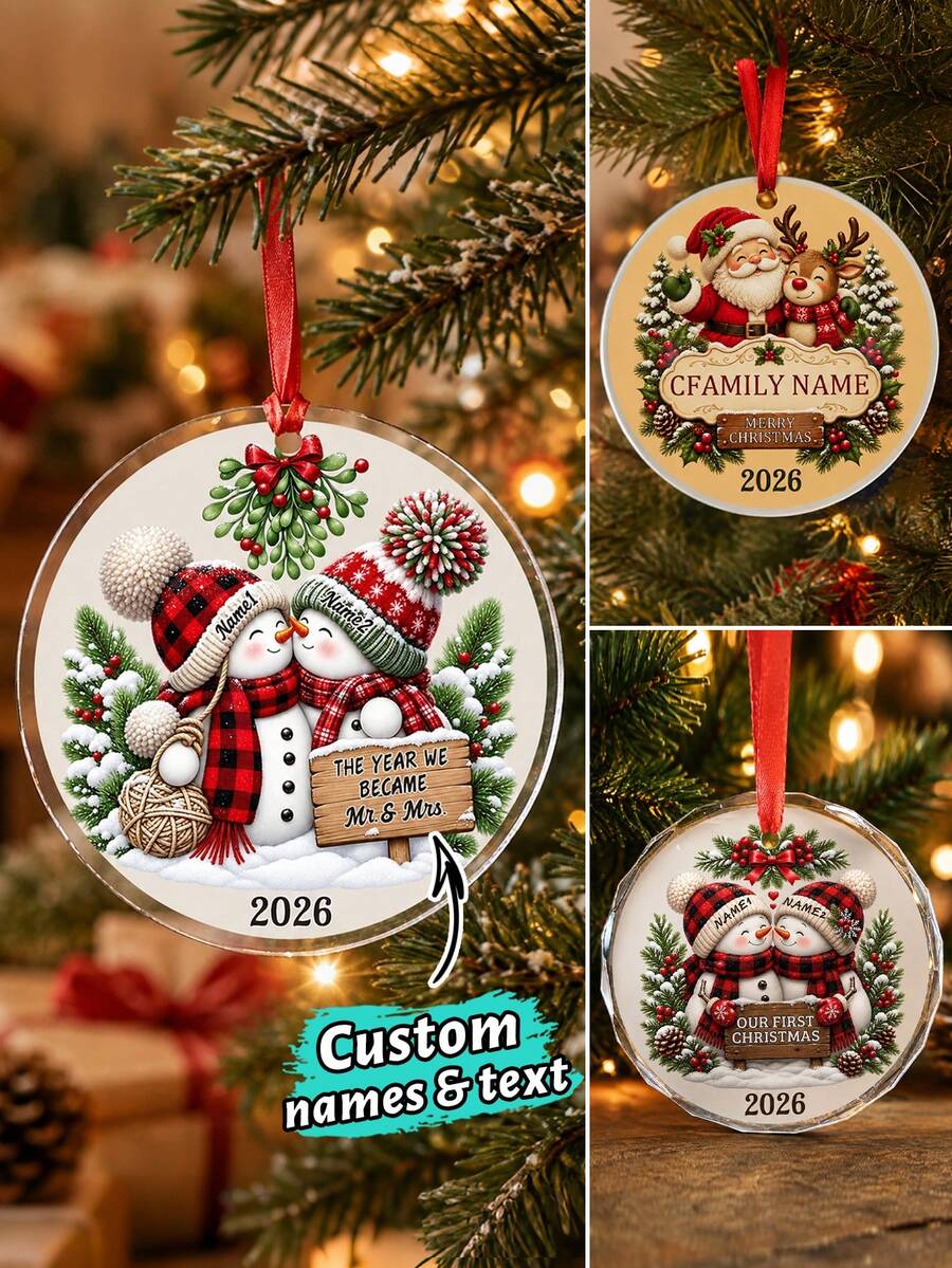 2026 Customized New Home Christmas Ornament, Personalized Couple Name And Address Christmas Tree Decoration, Warm First Christmas Style, Customized Round Holiday Keepsake, Customizable New Home Decor, Housewarming Gift, Christmas Gift, Our New Home, Gift For Friends - Style B - View 1