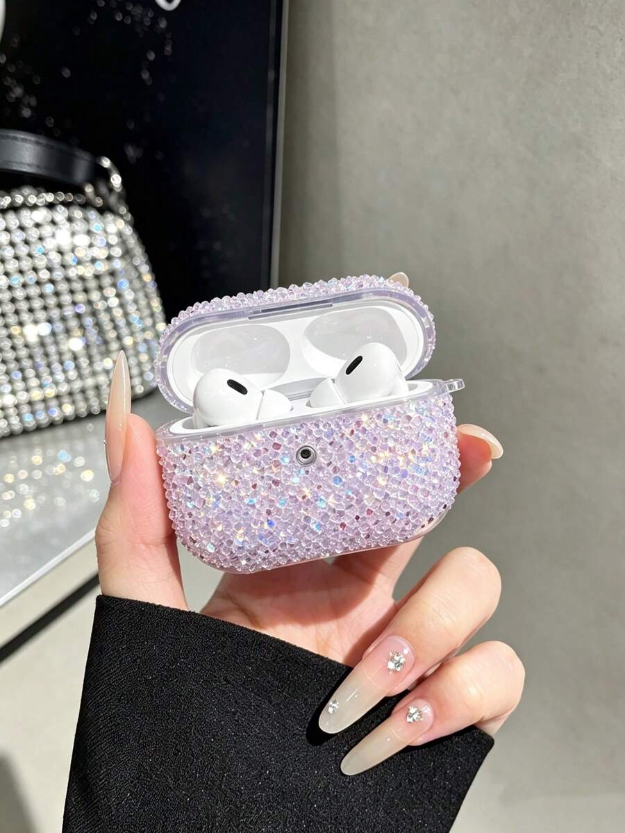1pc Solid Color Full Coverage Rhinestone PC Bluetooth Earphone Protective Hard Shell, Compatible With Apple Bluetooth Earphone Protective Case 1/2/3/Pro/Pro2, Shiny Rhinestone Studded Cover, Elegant Colorful Rhinestone Luxury Feel.