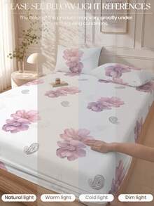1pc Pink Floral Paisley Pattern Bed Sheet, Fashionable Country Style Mattress Protector, Fresh And Elegant, Soft And Breathable, -Double, Full, Queen, Standard Size, Fits 11.8 Inch Deep Mattress, Bed Cover, Breathable And Wrinkle-Resistant, Machine Washable. Back To School Season, Dorm Essential - Mauve Purple - View 4