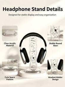 1 Pc, National Day Best-Selling Space Planet Over-Ear Headphone Stand, Transparent Wavy Desktop Headphone Holder, Stable Ear-Cup Headphone Display Rack, Home Office Gaming Desk Accessory, High-End Practical Over-Ear Headphone Stand And Headphone Accessory - Clear - View 6