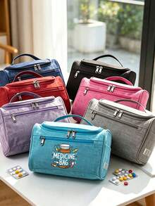 Portable Pill Bag, Medicine Pattern, Multi-Compartment Medicine Storage Bag, Multi-Functional Handbag - Multicolor - View 1