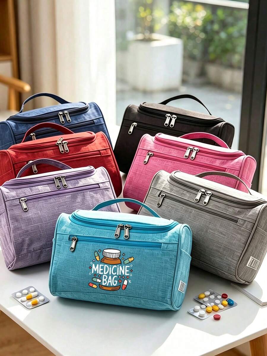 Portable Pill Bag, Medicine Pattern, Multi-Compartment Medicine Storage Bag, Multi-Functional Handbag - Multicolor - View 1
