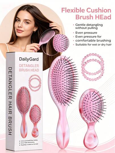 4 PIEZAS Peine de doble uso (seco/húmedo) con patrón de mármol, suave y sin enredos para damas, peine de masaje con cojín de aire, juego de cepillos para el cabello, 2 pulseras