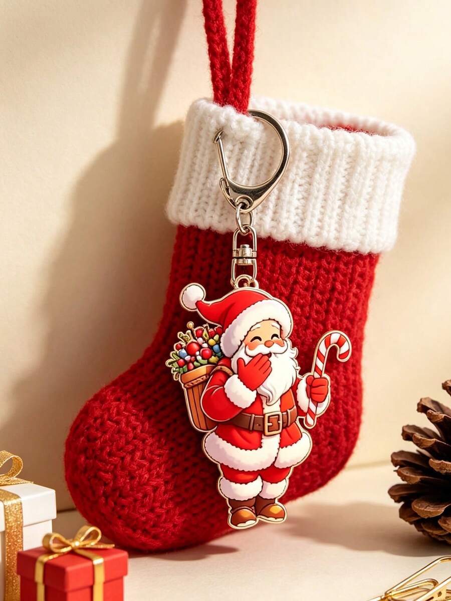 Santa Claus Series Pattern Keychain, Multiple Styles Available, Party Pendant, Multi-Functional Keychain Decoration, Phone Charm, Backpack Charm, Key Charm, Car Charm, Party Fashion Accessory, Fun 2D Acrylic Accessory, Suitable For Backpack, Bag, Car Key Charm And Daily Use, Great Choice For Couple Gift, Party Supplies, Christmas, Halloween Gift - Multicolor - View 1