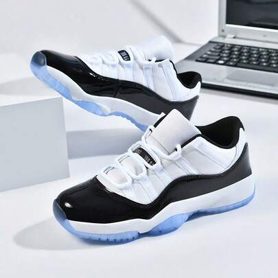 Unisex Retro Low Top Basketball Sneakers,Black & White Color‑Blocked,Suitable For Daily Outfits, Street Styling And Light Sports Occasions.