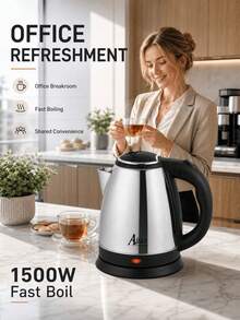 Ketel Listrik Stainless Steel 2L, Ketel Nirkabel 1500W dengan Daya Mendidih Cepat, Mati Otomatis dan Perlindungan Anti Kering, Alas Berputar 360°, Ketel Air Minum Harian untuk Rumah, Dapur, dan Kantor - Perak - View 4