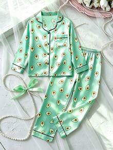 Tween Girl Green Avocado Long Sleeve Top & Long Pants Pajama 2-Piece Set - Multicolor - View 8
