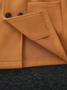Young Boy Autumn/Winter Solid Color Wool Blend Patch Pocket Button Lapel Casual Jacket - Brown - View 5