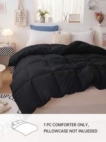 1pc Down Comforter - Quilted Duvet, All-Season Comforter, Down Alternative Comforter - Black - View 3