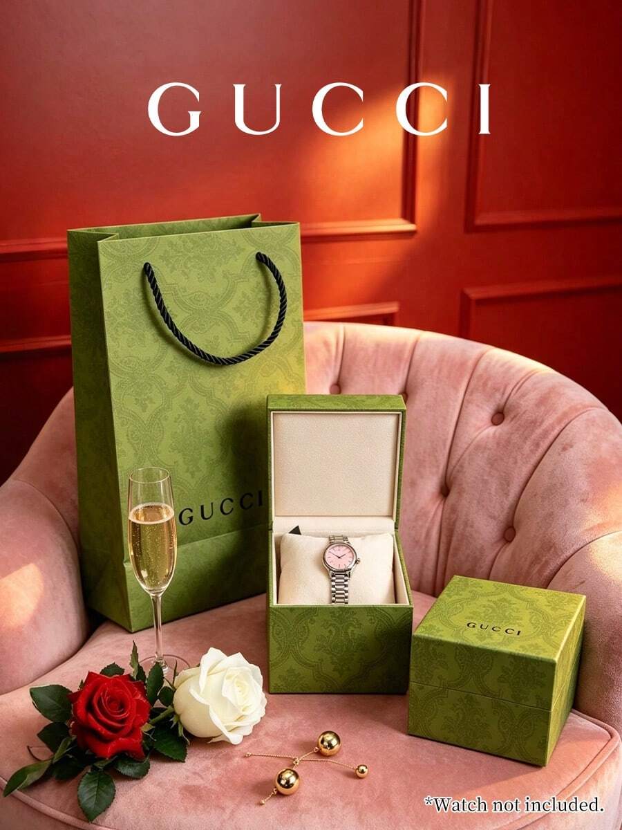 GUCCI 綠色手錶禮盒附圖案禮品袋,中性包裝盒,適合生日、節日與手錶店,僅空盒 - 綠色 - 查看 1