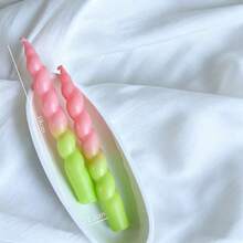 2PCS Colorful Spiral Taper Candles – Decorative Twisted Candles; Exquisite Home Accents For Bedrooms, Living Rooms, Dining Tables, And Parties. - Multicolor - View 9