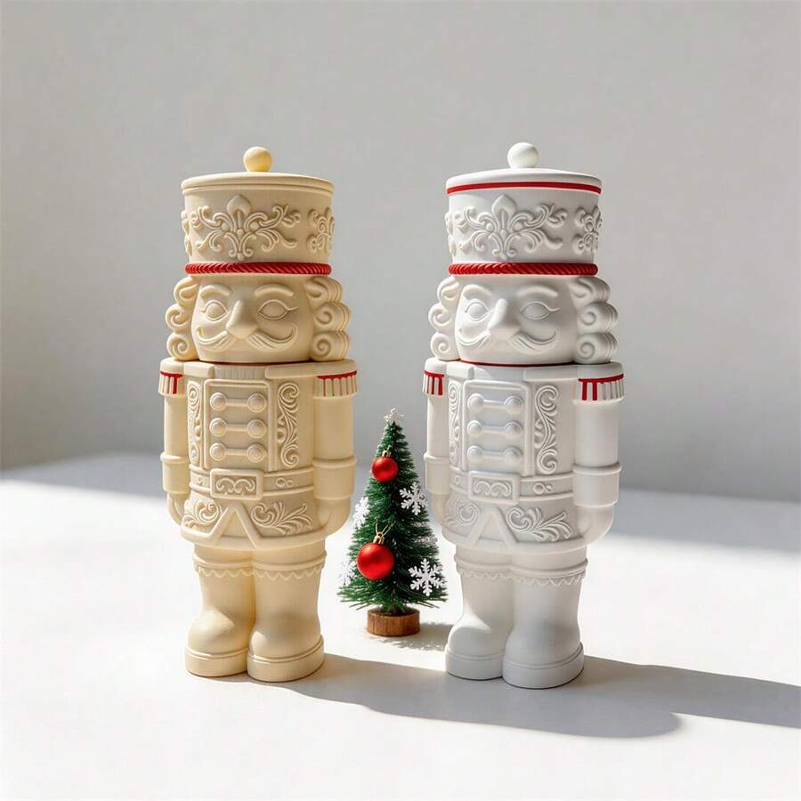 Christmas Nutcracker Silicone Mold With Lid Wax Melt Burner Nutcracker Statue Storage Concrete Silicone Mould Christmas Ornament
