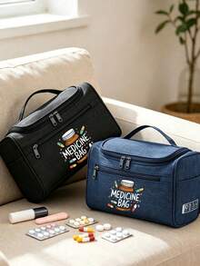 Portable Pill Bag, Medicine Pattern, Multi-Compartment Medicine Storage Bag, Multi-Functional Handbag - Multicolor - View 6