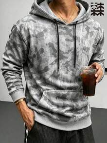 mulinsen Men's Camouflage Fleece Sweatshirt, Autumn/Winter Style, Thick Kangaroo Pocket Drawstring Loose Casual Pullover - Light Grey - View 6
